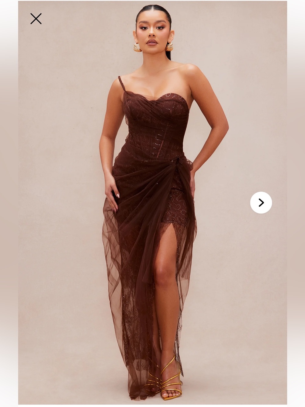 Fashion Nova Luxe Aaliyah Tulle Gown Maxi Dress Small Chocolate Brown NWT lace